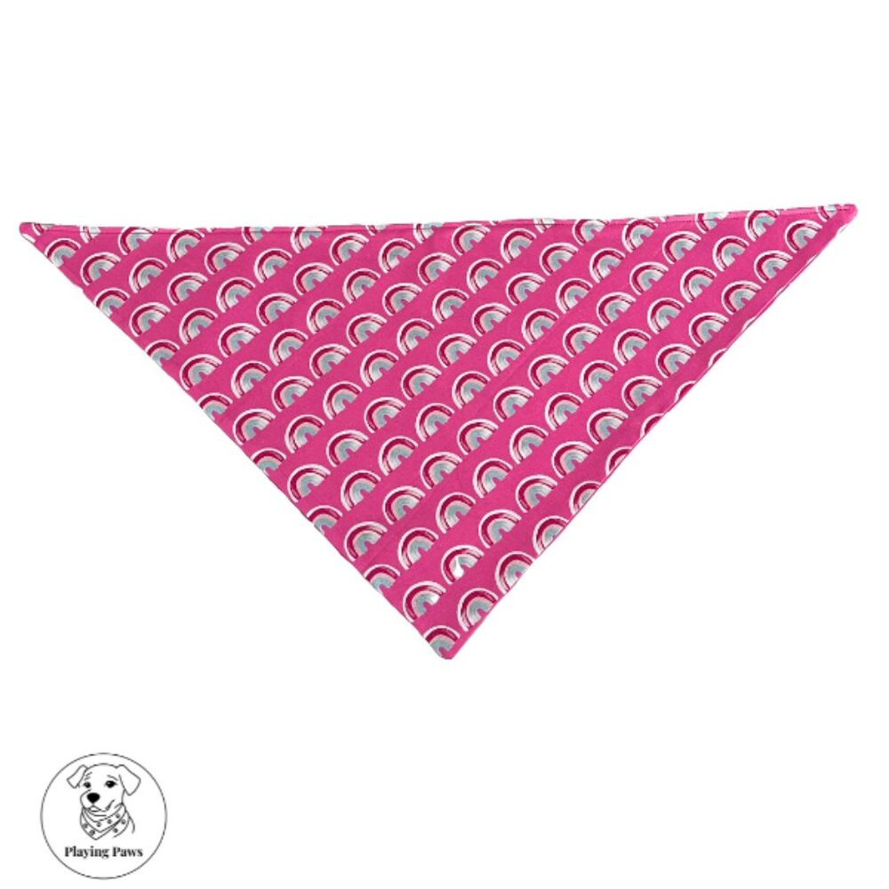 Handmade Double-Sided Cotton Pink Rainbow Dog Bandana (Medium)